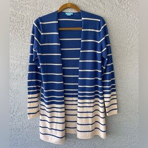 J MacLaughlin Italian Merino Wool Striped Open Cardigan Blue Cream Size M Light